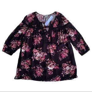 Pale Sky Purple Floral 3/4 Length Sleeve Top 1X